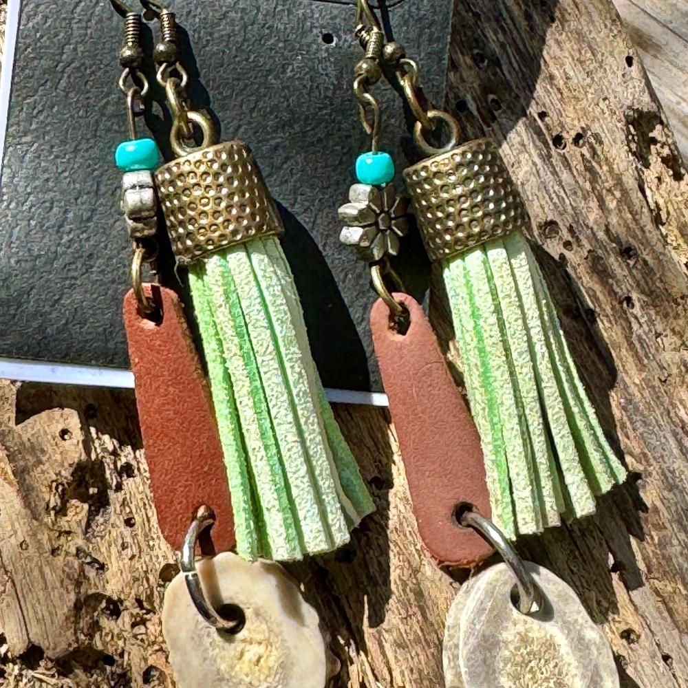 Two Sets Of Earrings - Antler Leather and beads